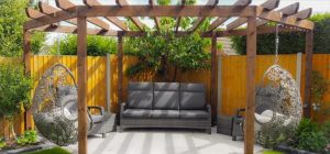 Pagoda Seating Area With Swing Egg Chairs