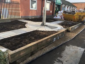 Raised Beds With Paving Around Tree